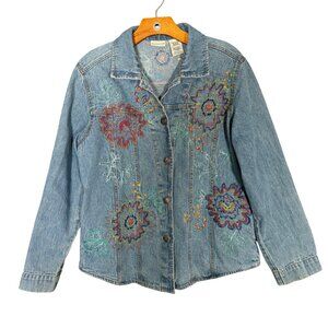 Vintage White Stag Denim Jacket Embroidered Funky Artsy 100% Cotton M